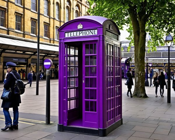 Vibrant Purple Telephone Box in Urban Landscape