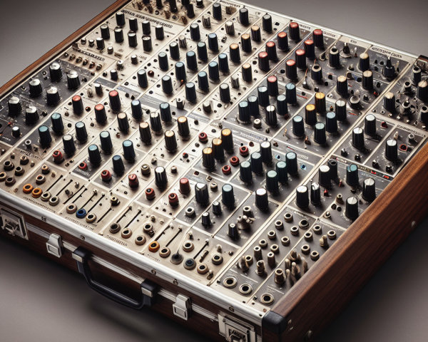 Vintage Modular Synthesizer in Wooden Casing Overview