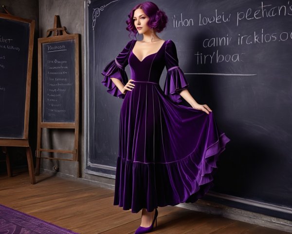 Luxurious Purple Velvet Dress with Academic Background
