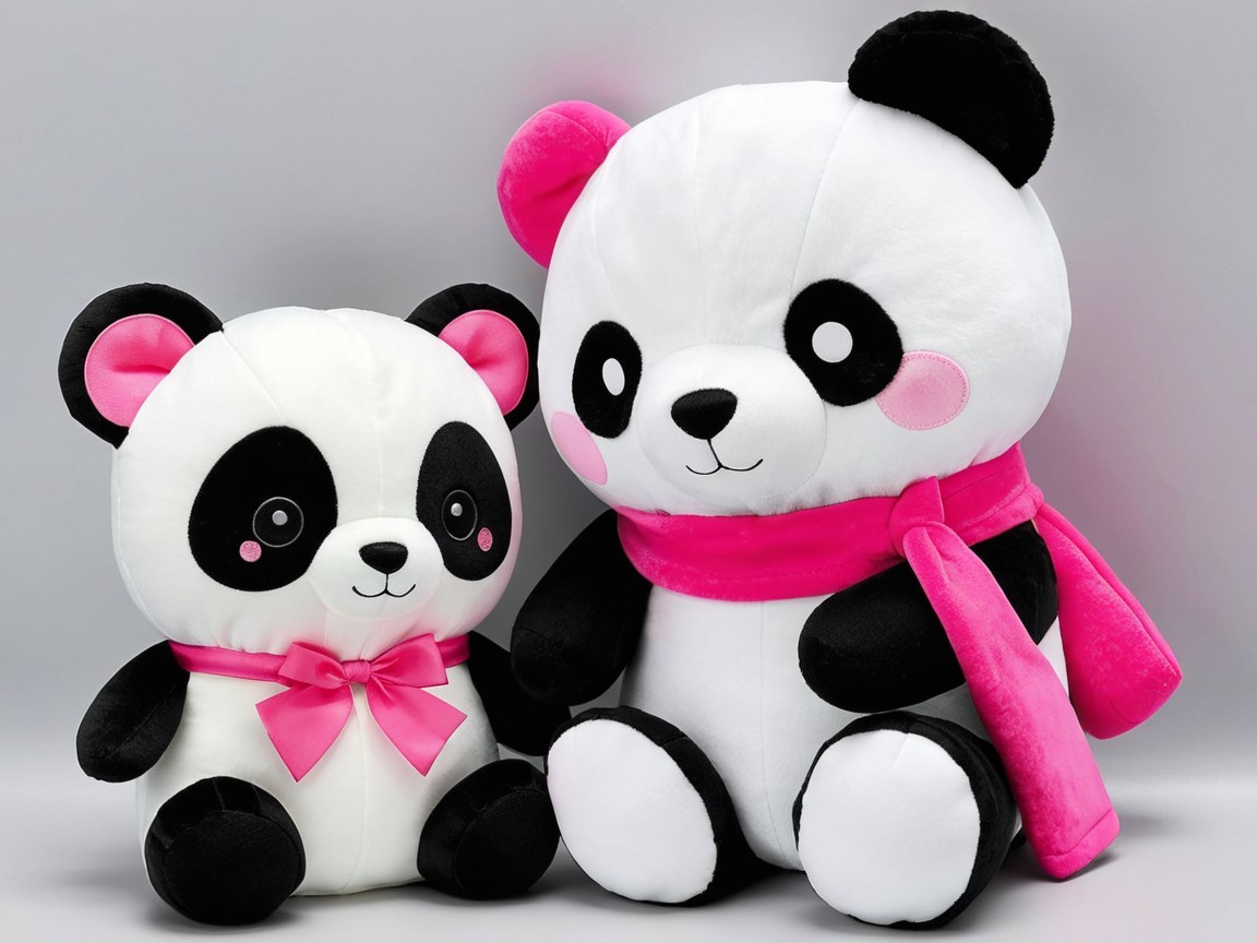 Plush Pandas with Pink Accessories for Collectors