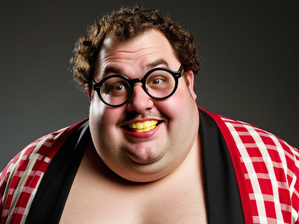 Cheerful man in checkered robe with bright smile