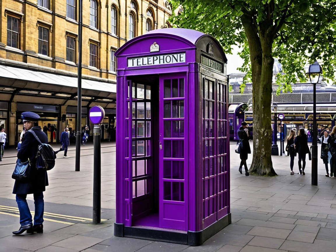 Vibrant Purple Telephone Box in Urban Landscape