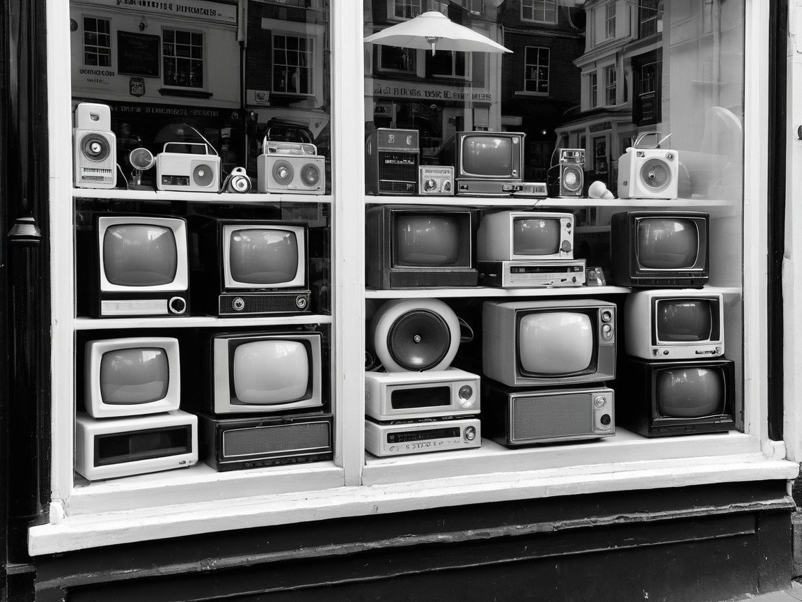 Vintage Display of Retro Televisions and Radios