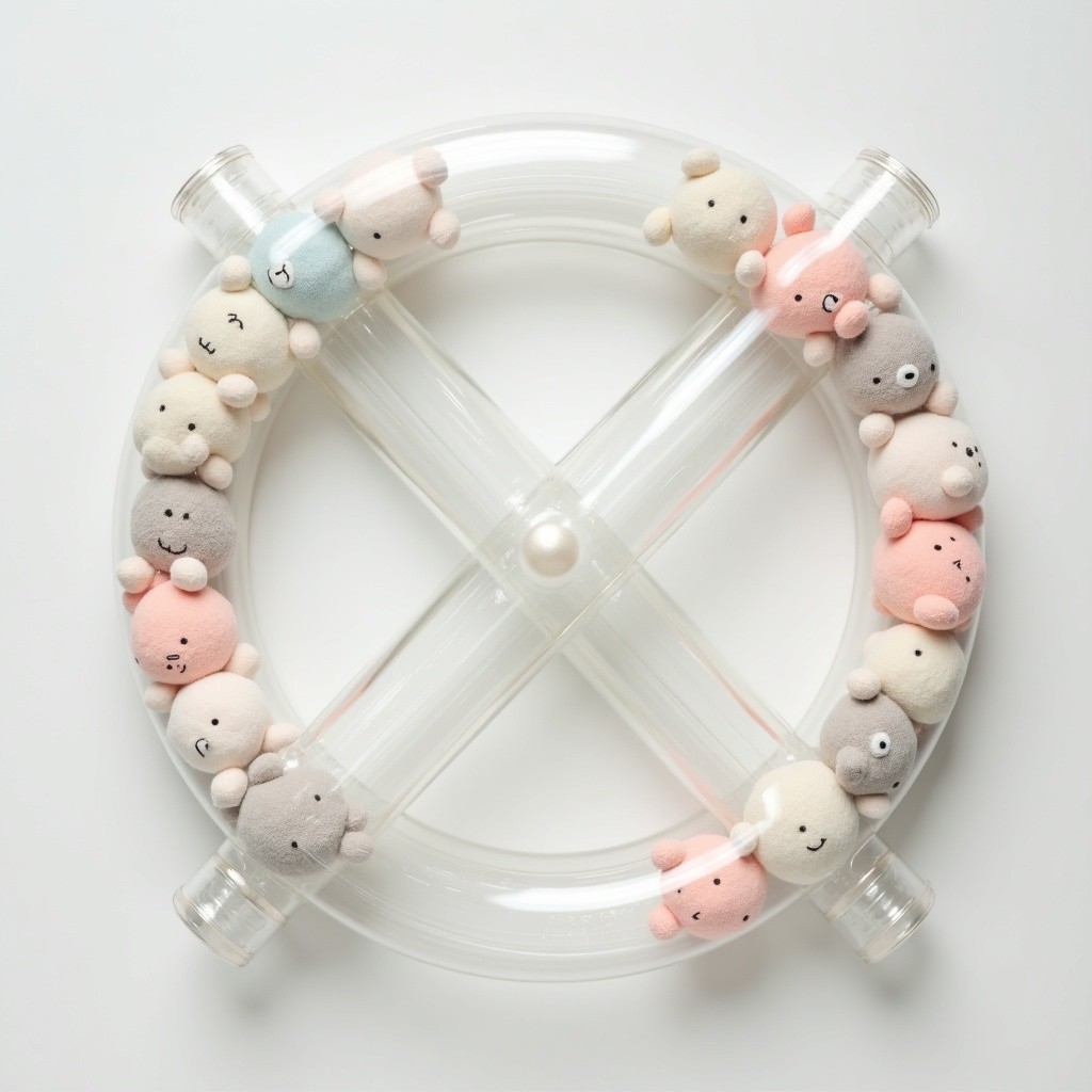 Whimsical Plush Animal Decor in Circular Frame