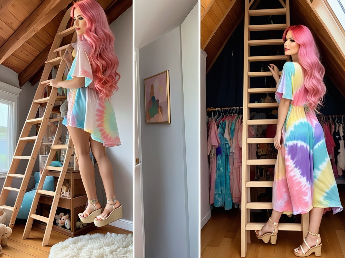 Life-sized mannequin in colorful attic with plush toys