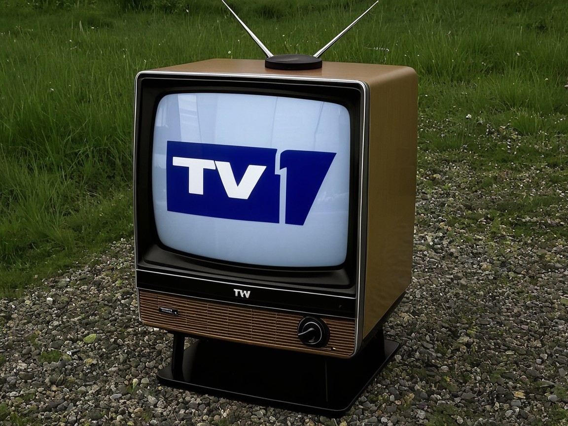 1970s Bronze and Black Television on Gravel Stand