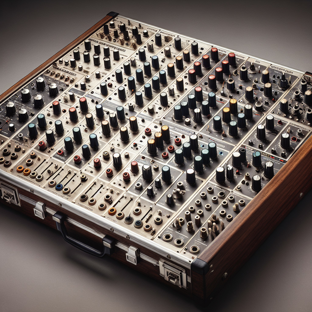 Vintage Modular Synthesizer in Wooden Casing Overview