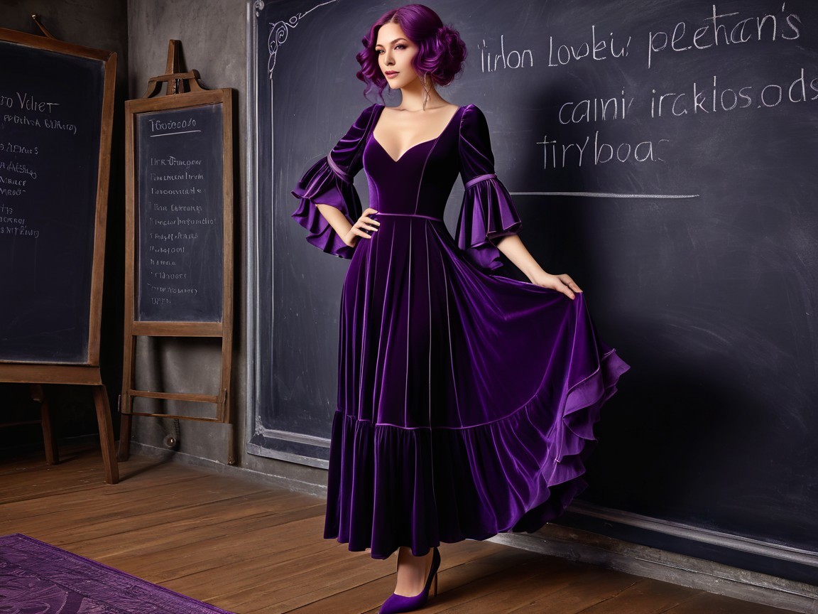 Luxurious Purple Velvet Dress with Academic Background