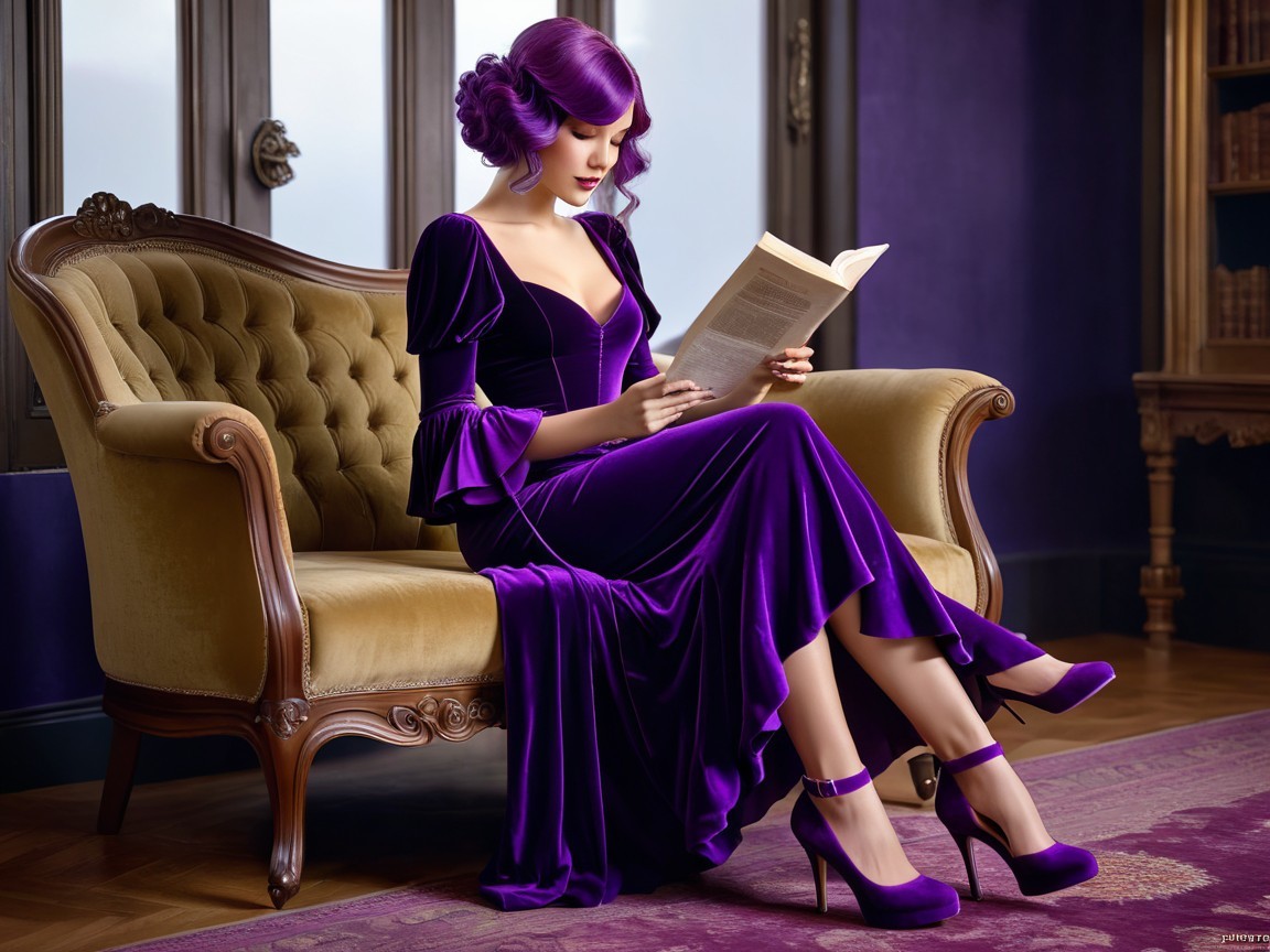 Elegant Woman in Vintage Armchair with Book