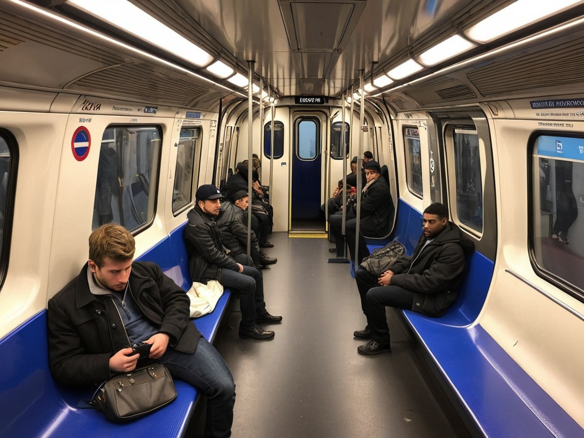 Subway Car Interior with Passengers and Calm Atmosphere