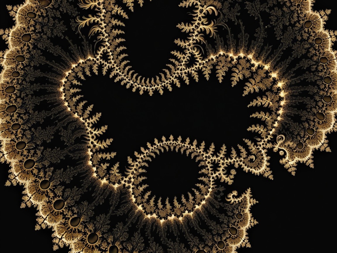 Intricate Fractal Design with Golden Hues on Black Background