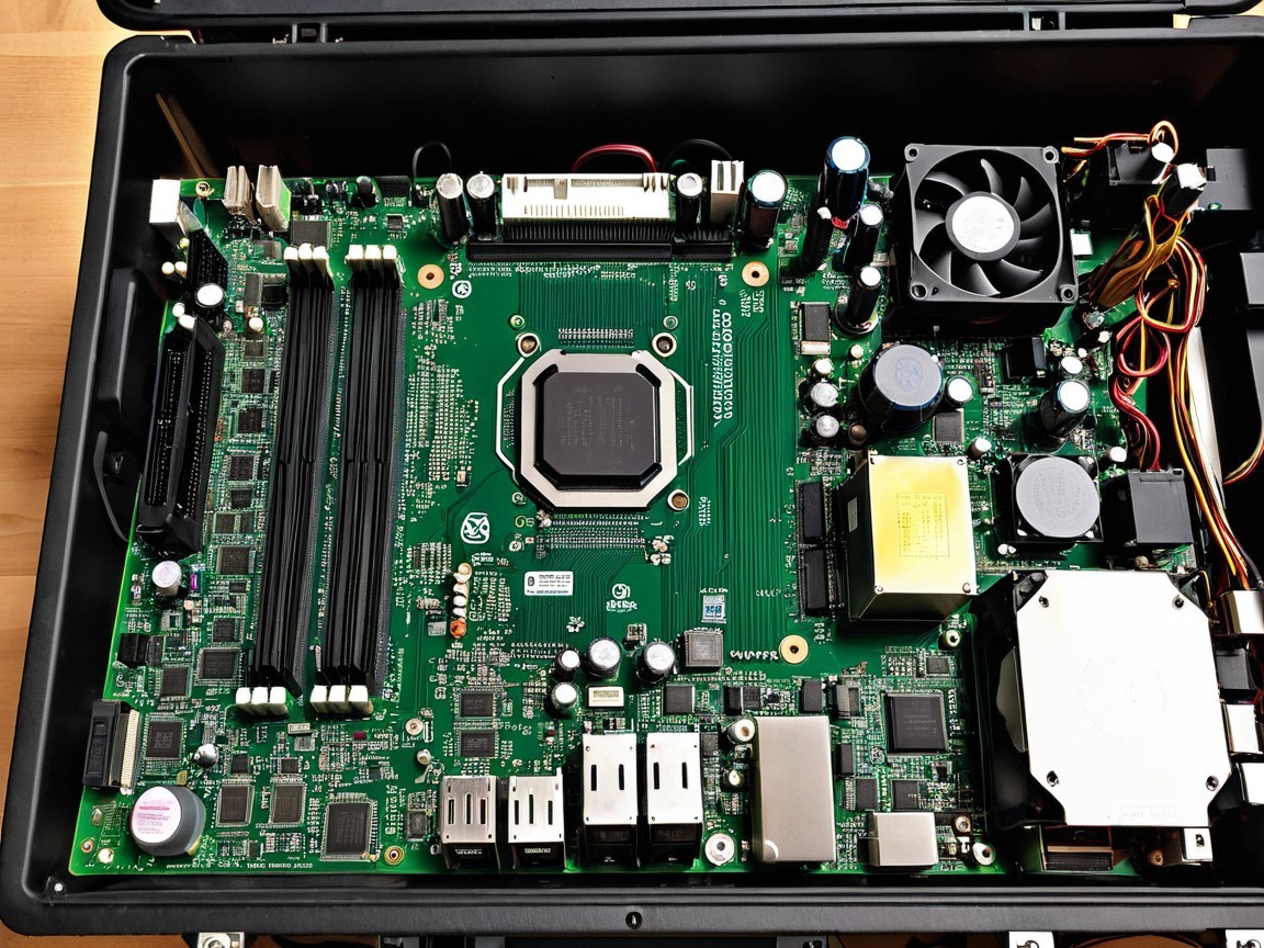 Close-up of a computer motherboard in a case