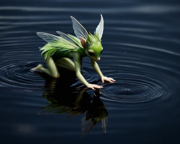 Enchanting Fairy at Reflective Pool with Wings