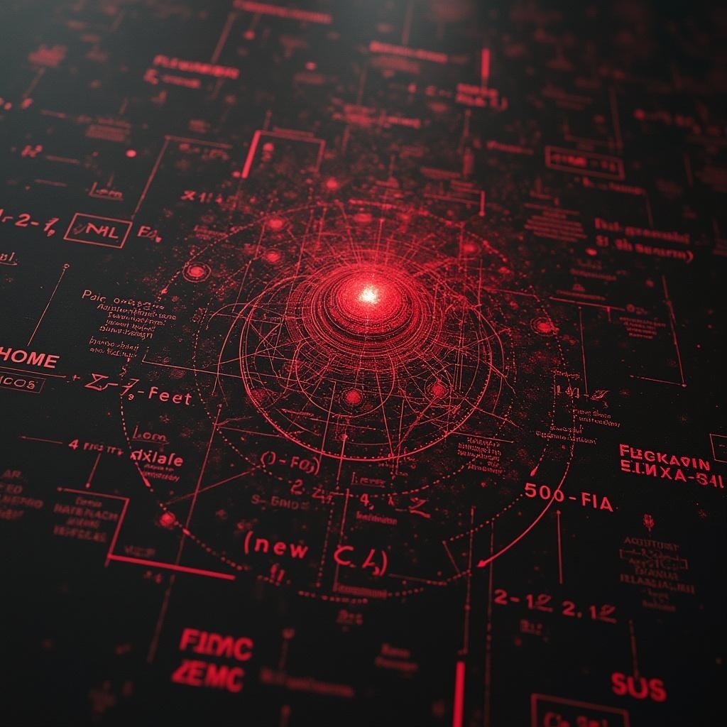 High-tech cosmic background with red graphics and patterns