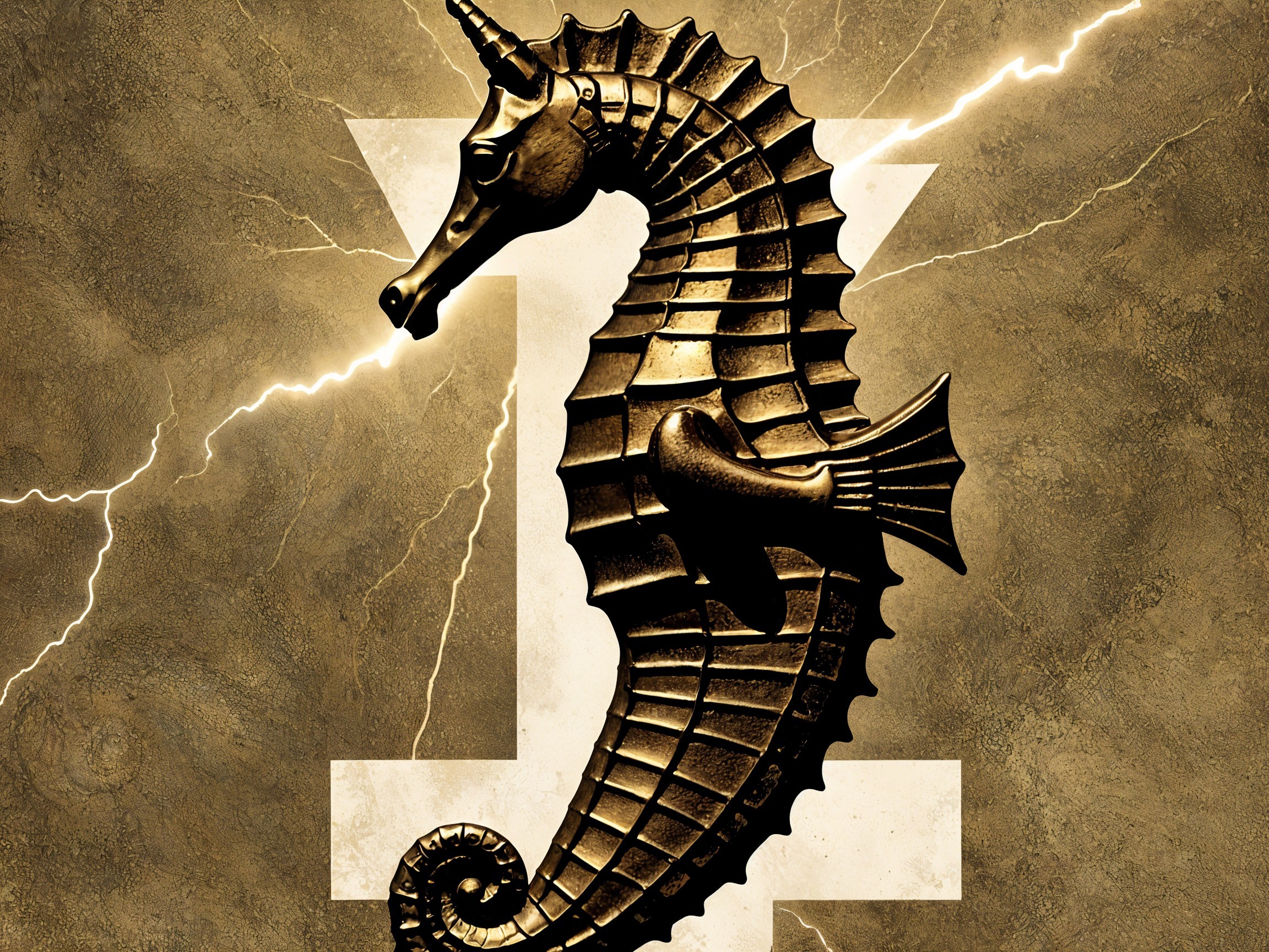 Stylized Gold Seahorse on Earth-Toned Background