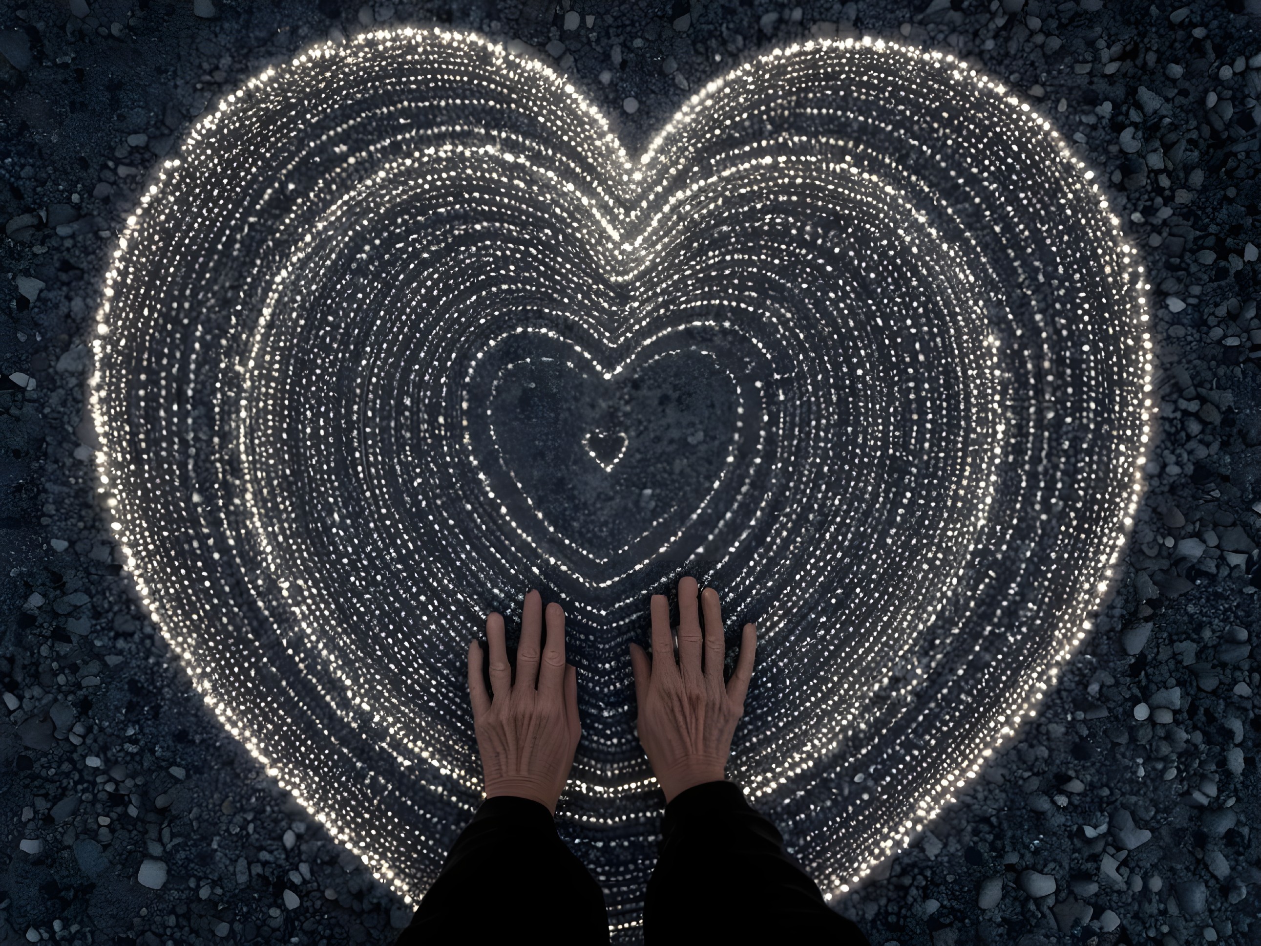 Heart-Shaped Pattern of Sparkling White Lights