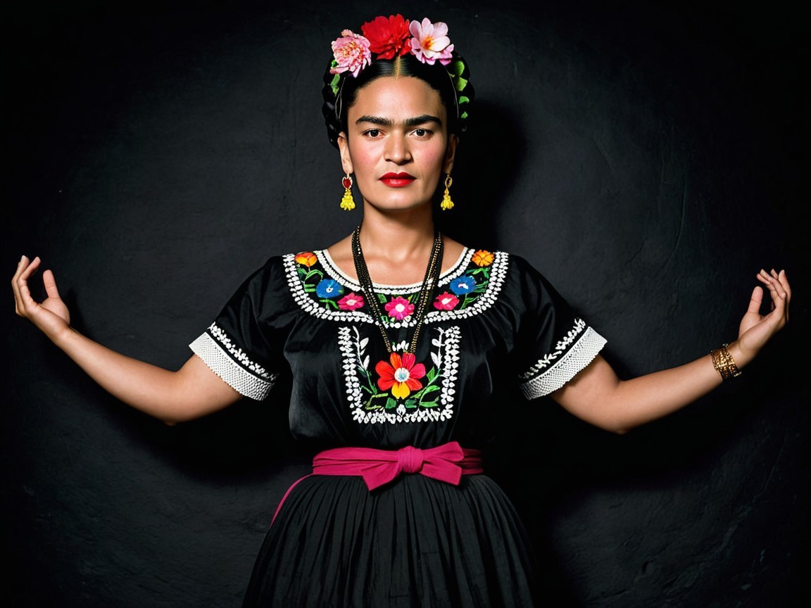 Traditional Mexican Attire with Floral Embroidery