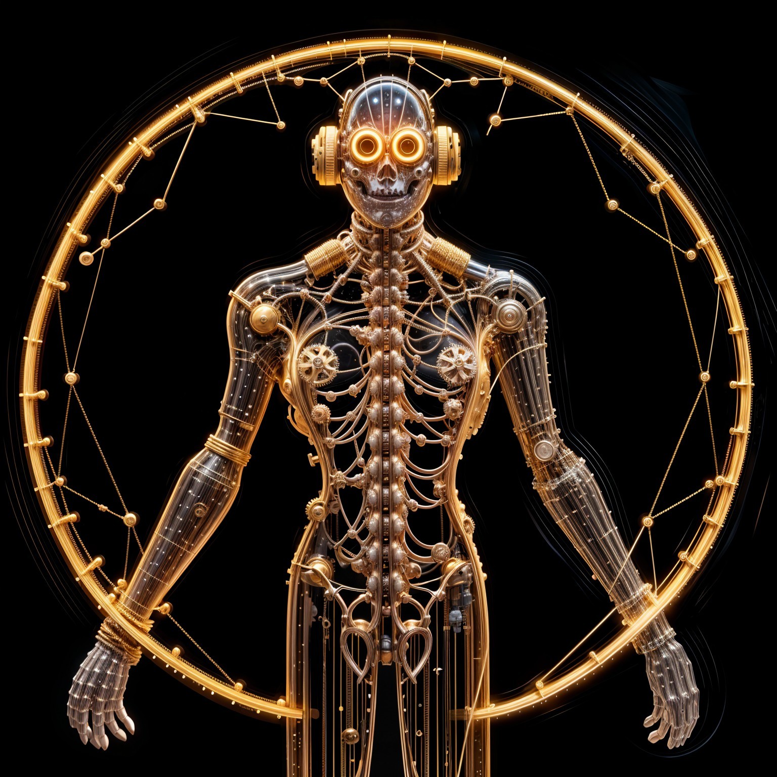 Futuristic Robot with Translucent Skeletal Structure