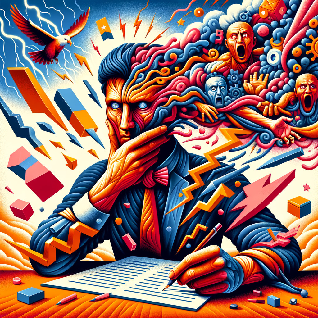 Surreal Illustration of a Thoughtful Man at Desk