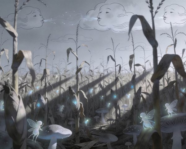 Ethereal Digital Painting of Twilight Cornfield Scene