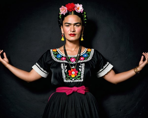 Traditional Mexican Attire with Floral Embroidery