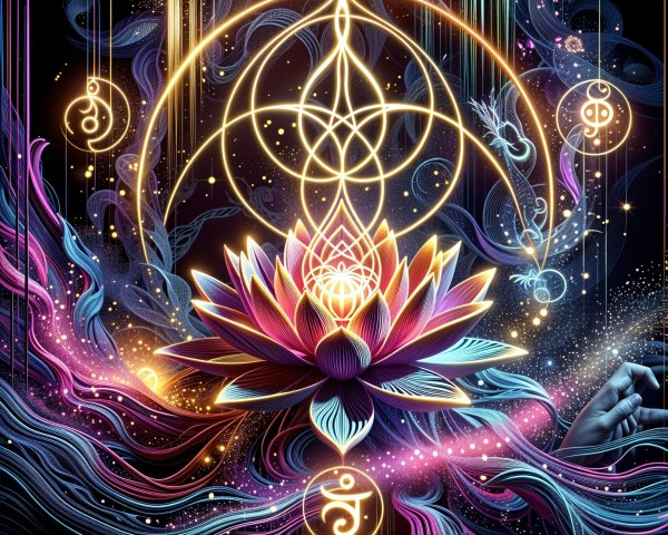 Vibrant Lotus Flower with Cosmic Patterns and Colors