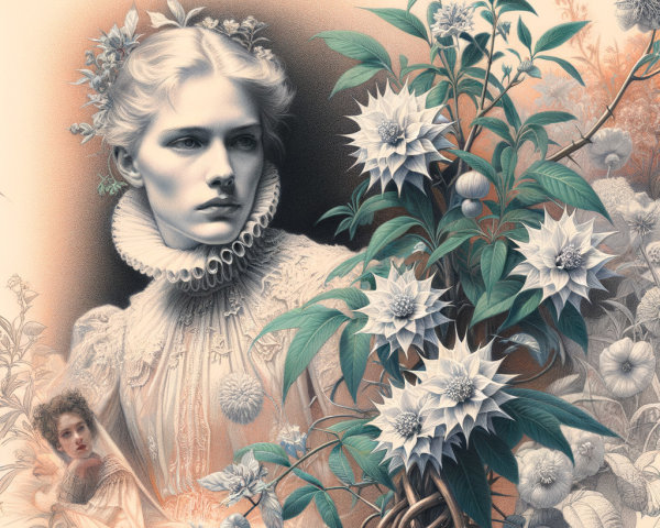 Serene Portrait of Woman in Vintage Ruffled Collar