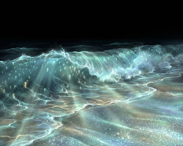 Glowing Turquoise Ocean Wave on Sparkling Beach