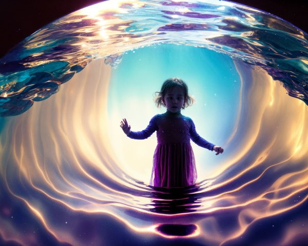 Child in a swirling blue and purple water vortex