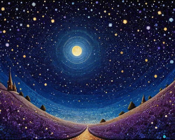 Tranquil Night Scene with Moon and Starry Sky