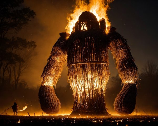 Gigantic Flaming Figure Illuminates Dark Night Sky