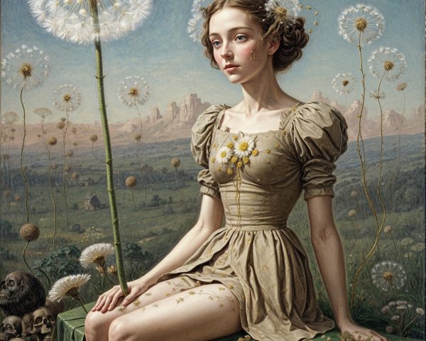 Young Woman in Vintage Dress Surrounded by Nature