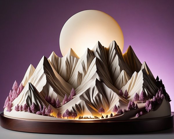 Intricate Paper Sculpture of a Mountain Landscape