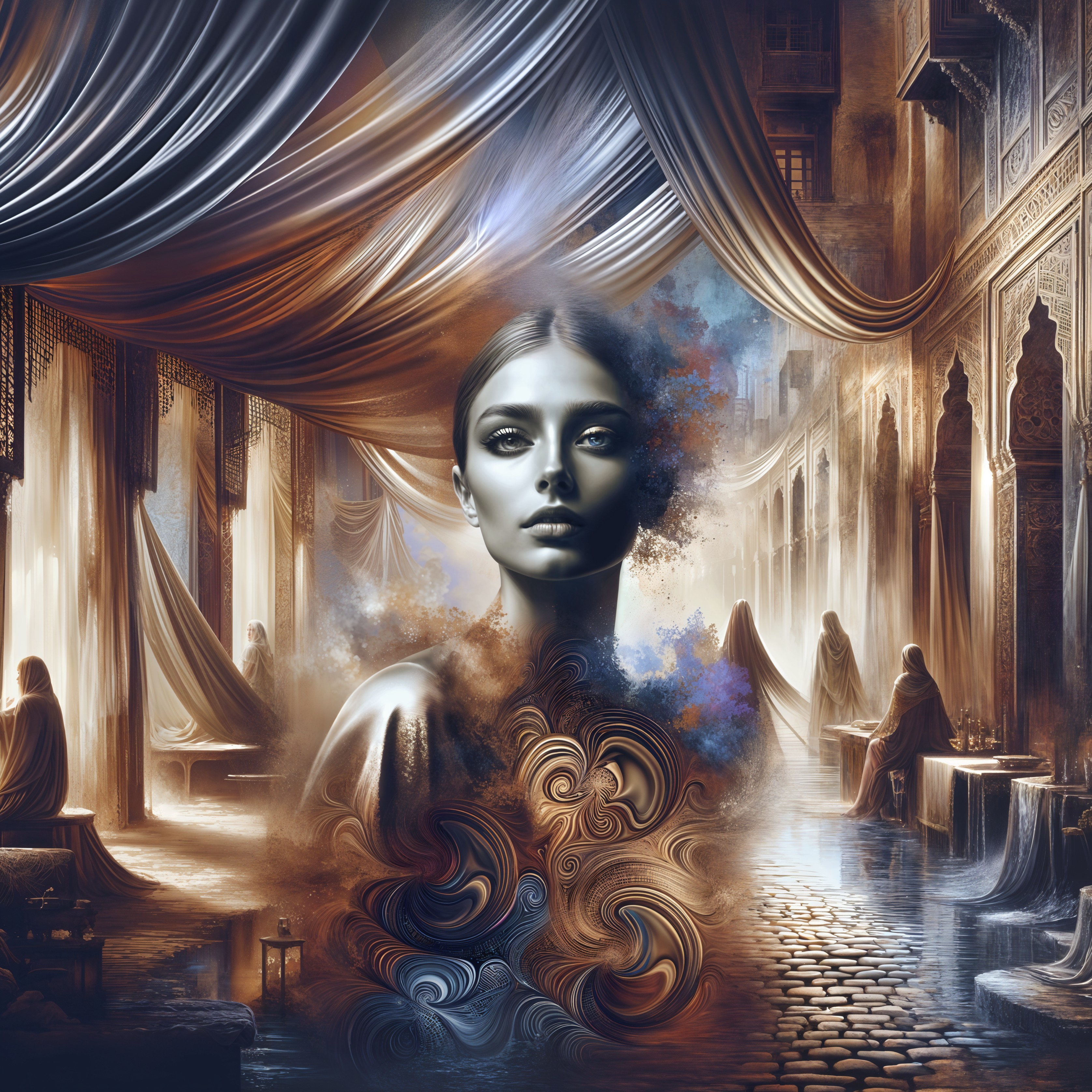 Ethereal Woman in Mystical Colorful Setting