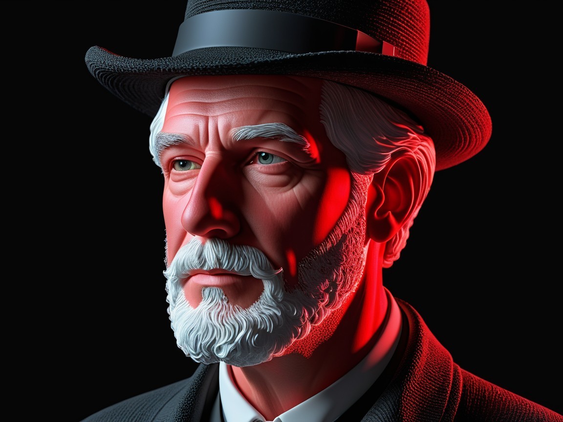 Hyper-realistic portrait of an elderly man in a top hat
