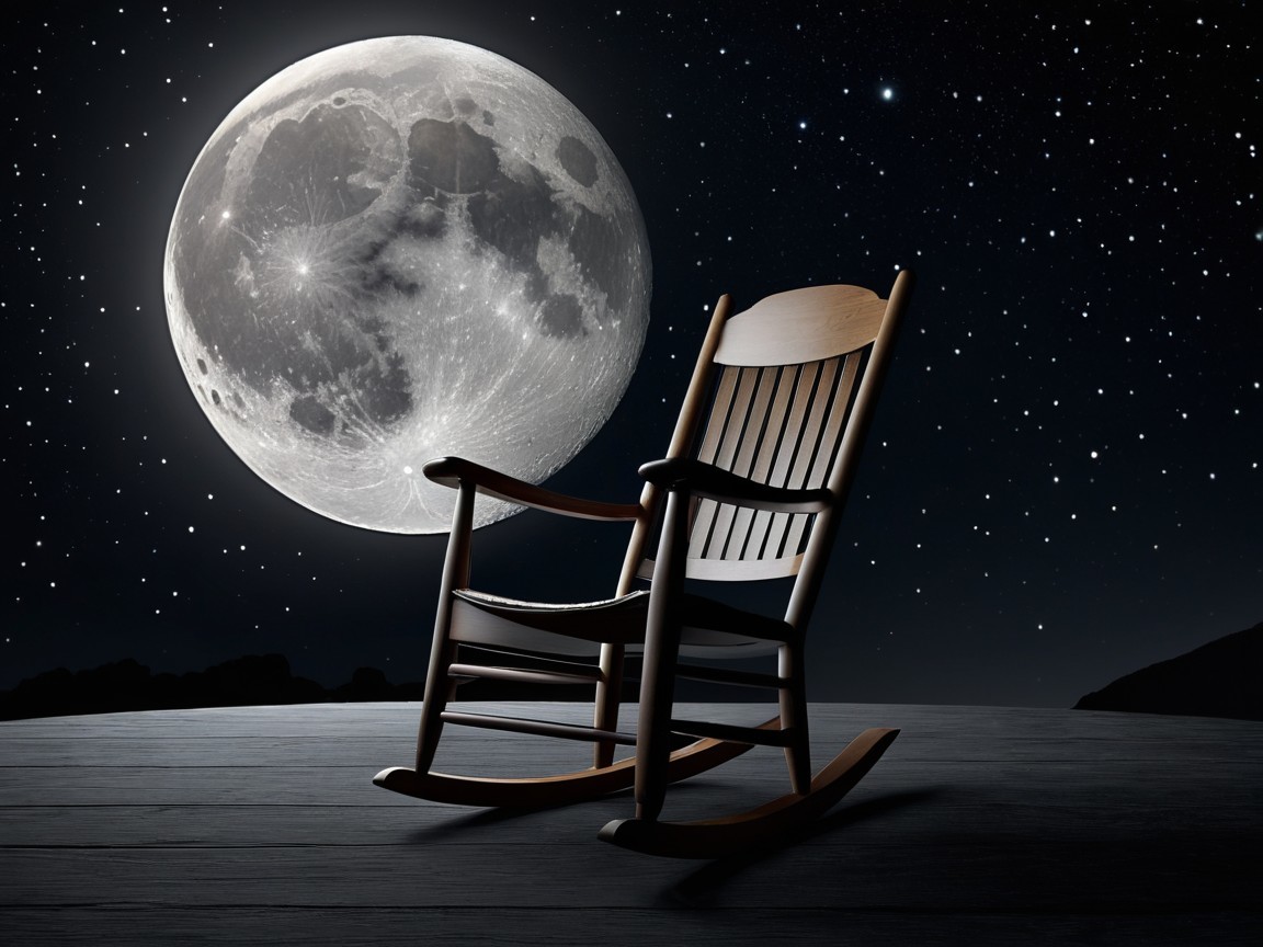Wooden Rocking Chair in Dark Landscape Under Moonlight