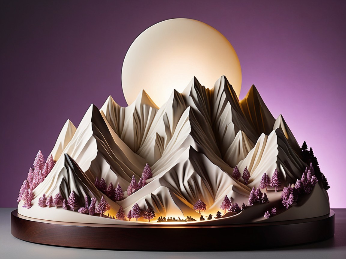 Intricate Paper Sculpture of a Mountain Landscape