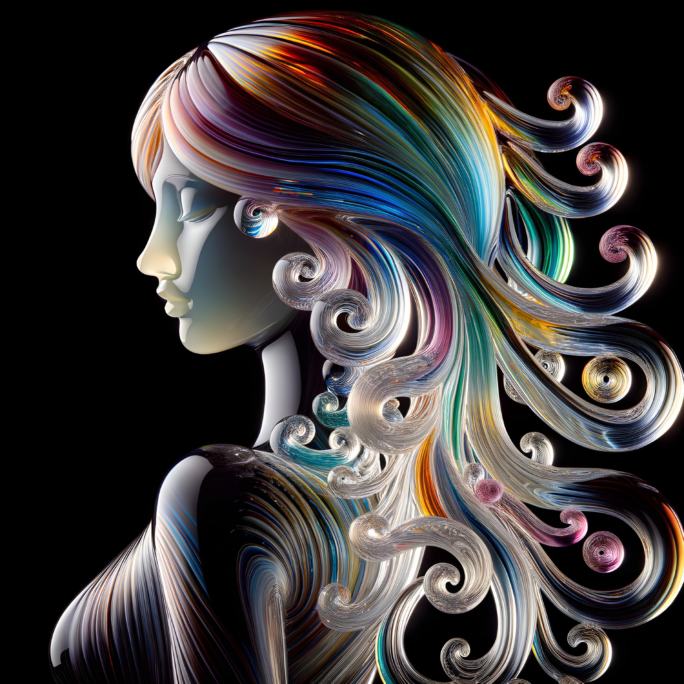 Stylized Silhouette of Woman with Colorful Hair