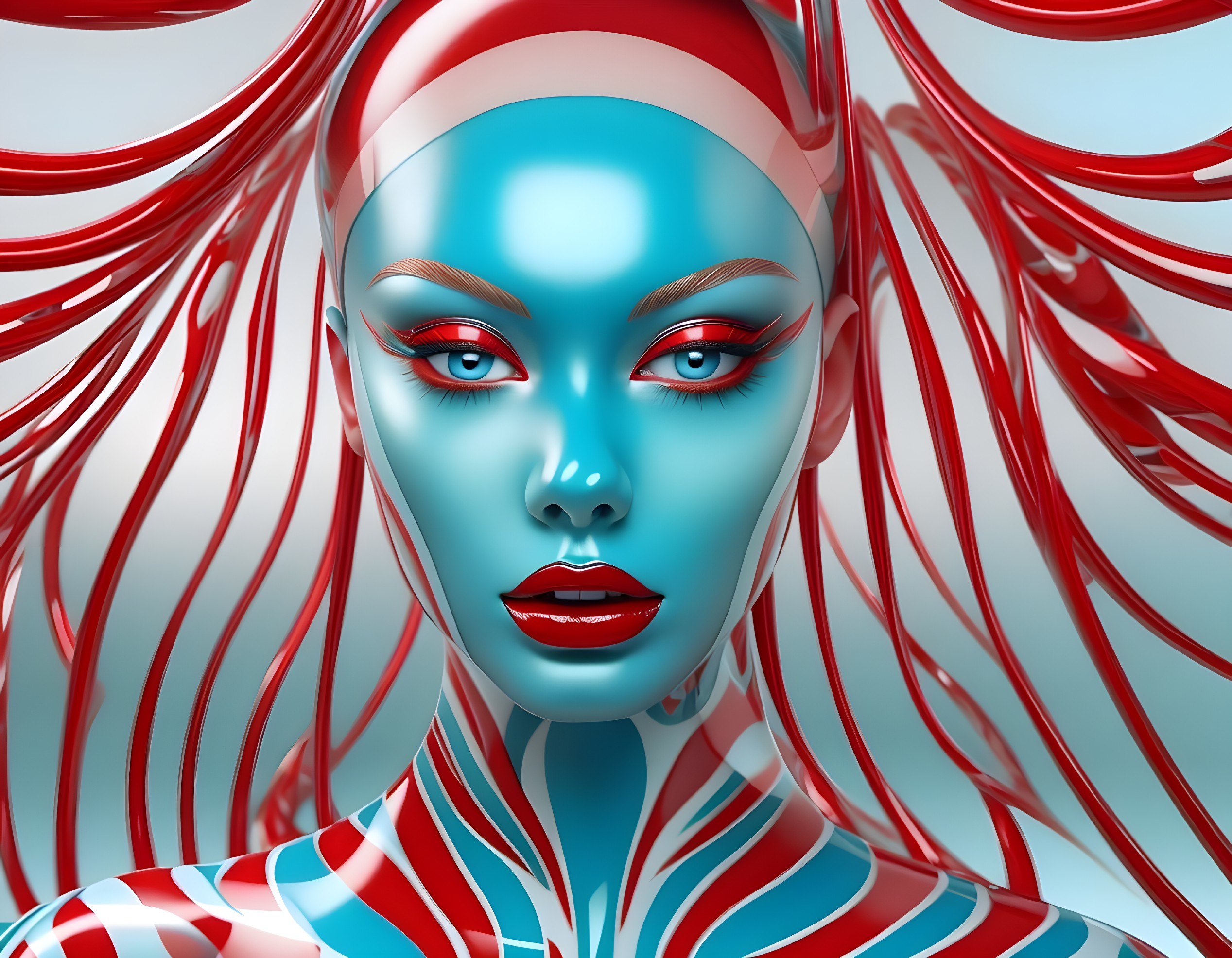 Digital Artwork of a Blue-Skinned Female Figure