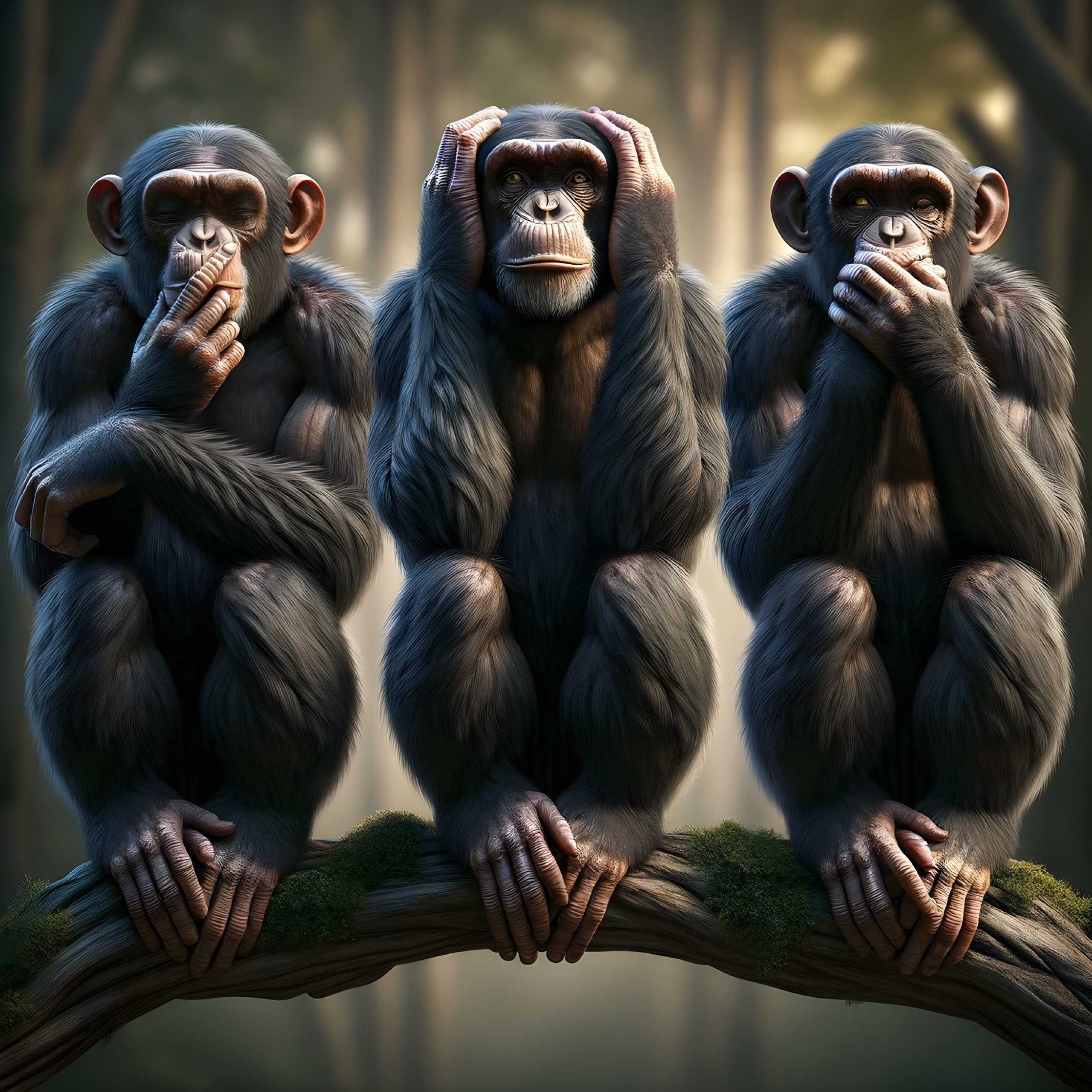 Three Monkeys Representing See No Evil Theme