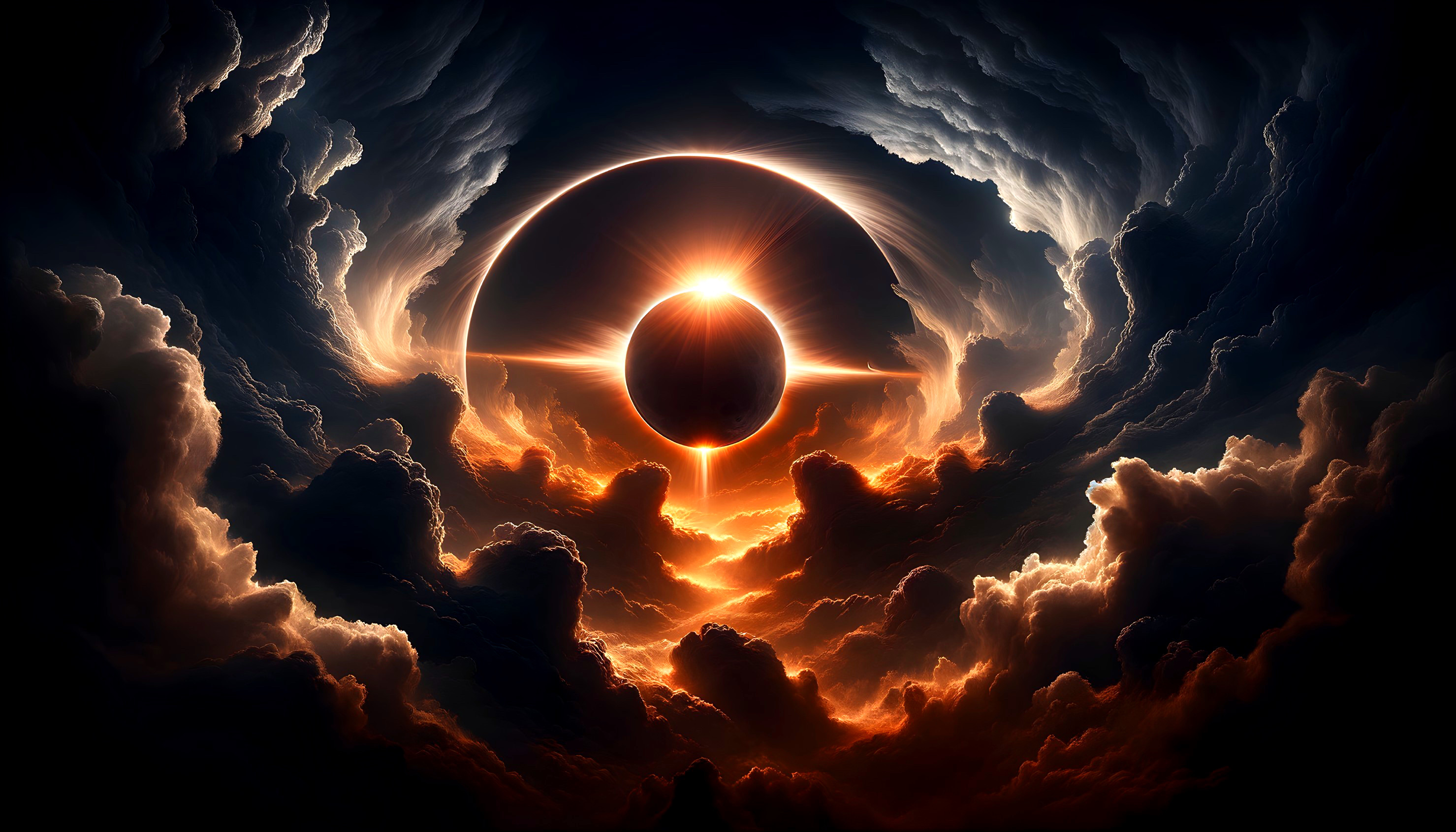 Cosmic Scene of Solar Eclipse with Colorful Clouds