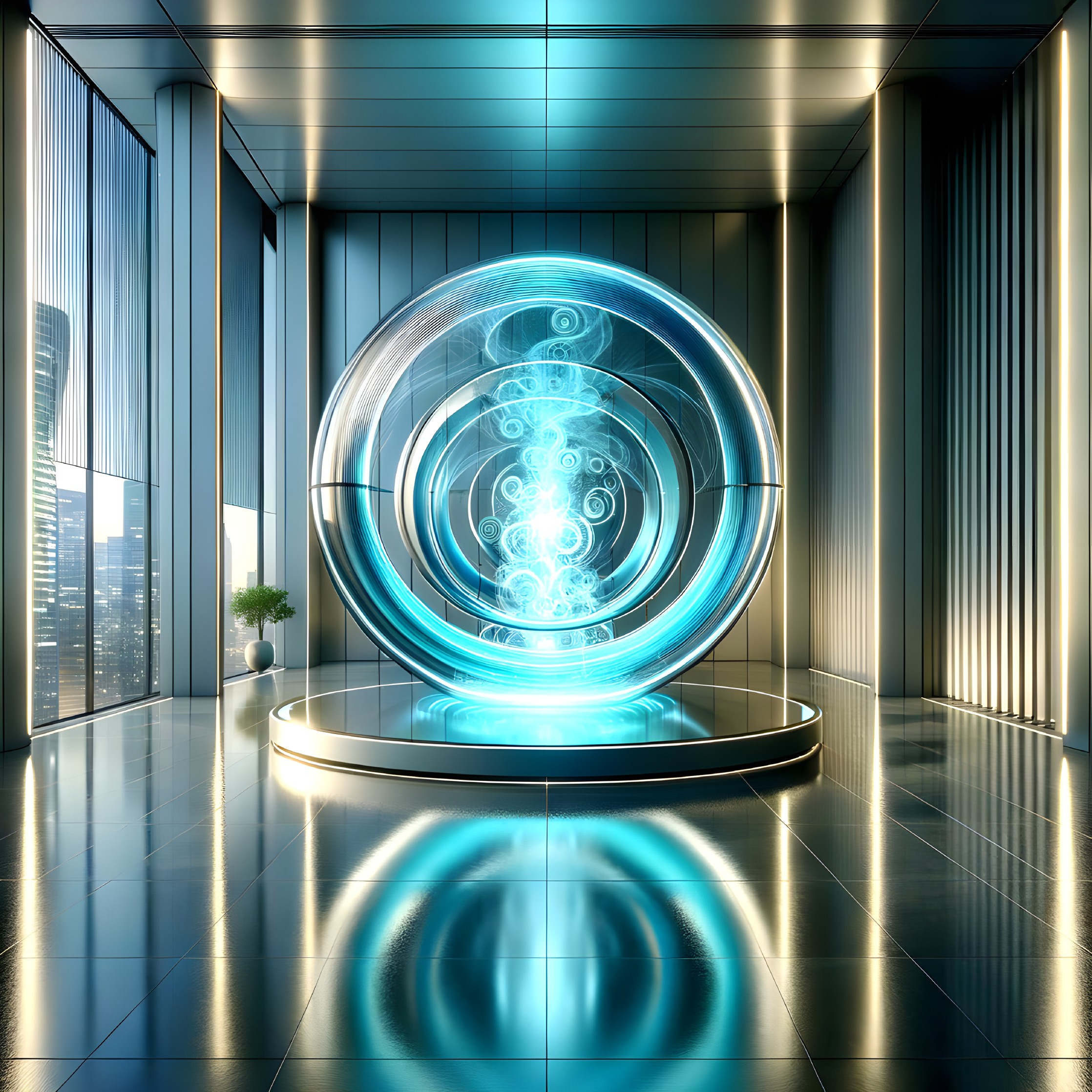 Futuristic Circular Portal with Glowing Blue Patterns