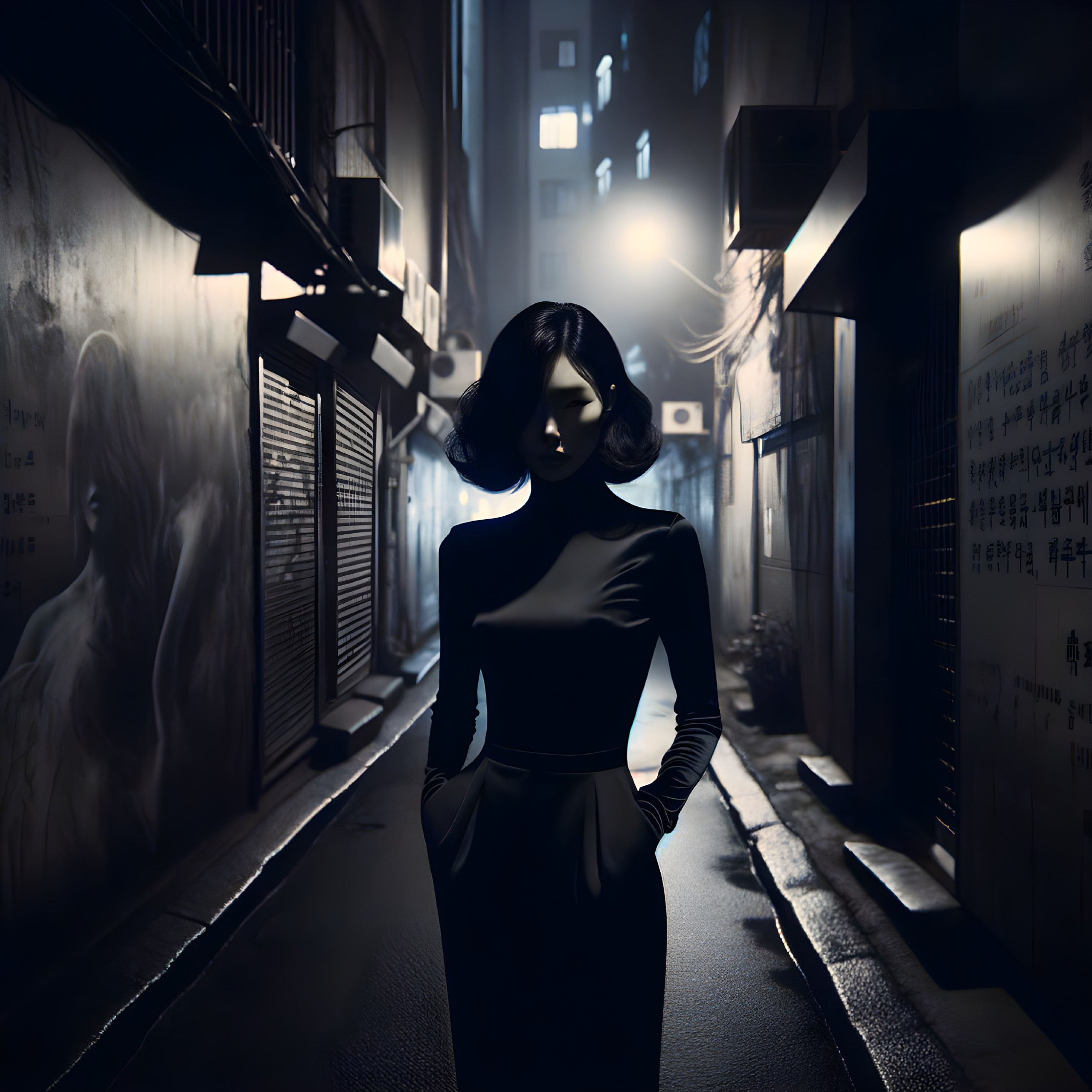 Mysterious Figure in Dimly Lit Urban Alley