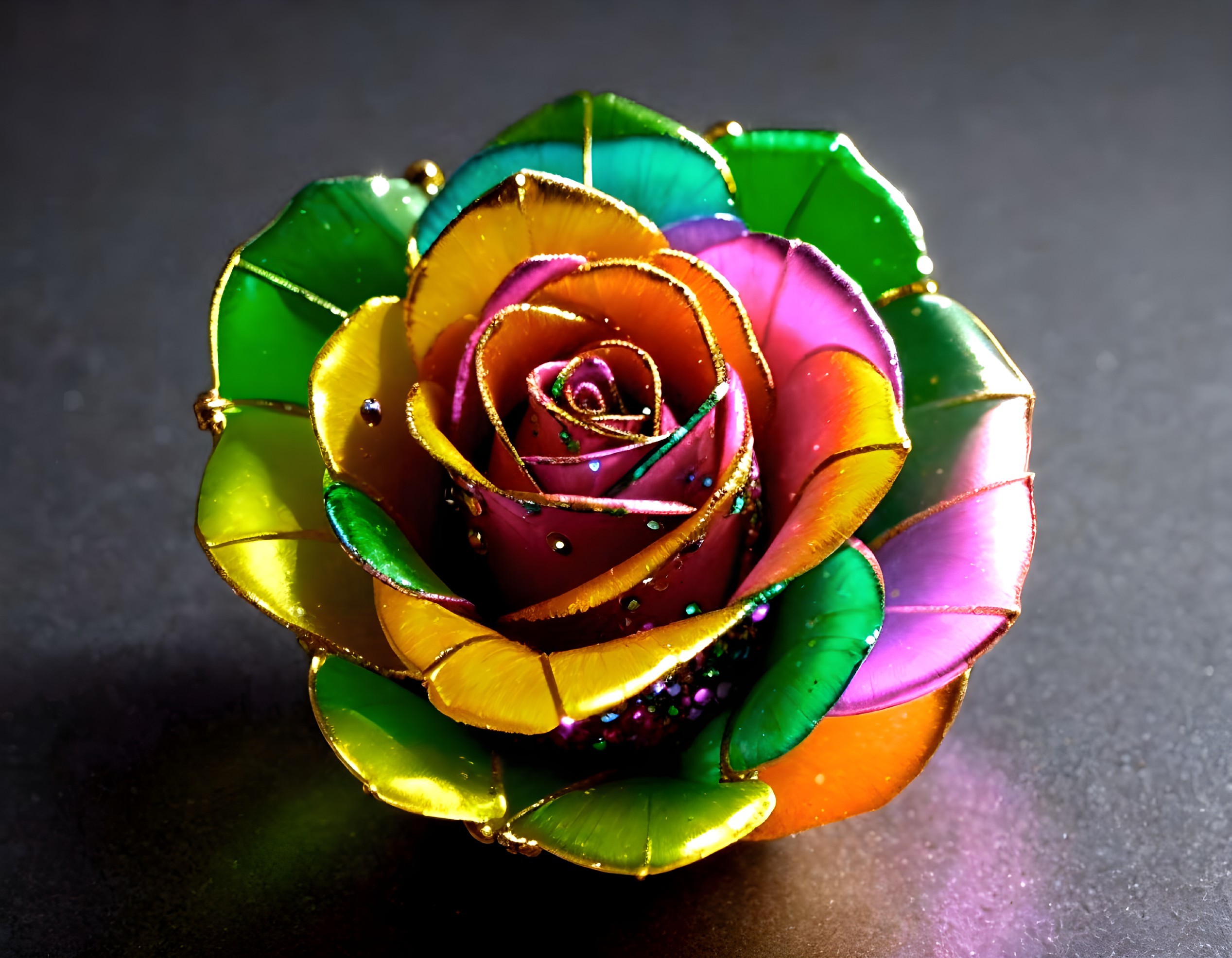Multicolored Rose with Glossy Finish and Shimmering Details