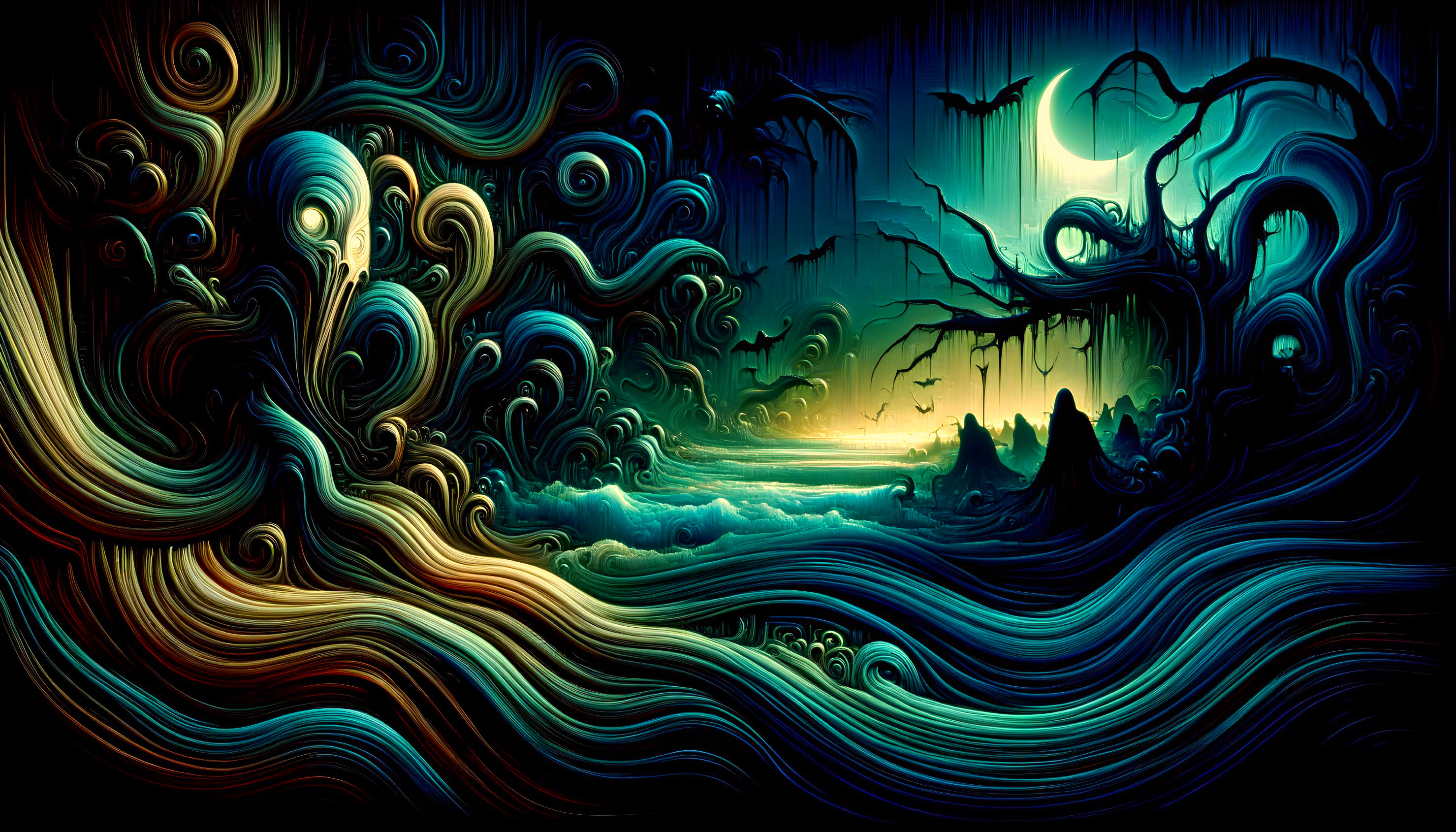 Digital Art of a Fantastical Landscape with Moonlight
