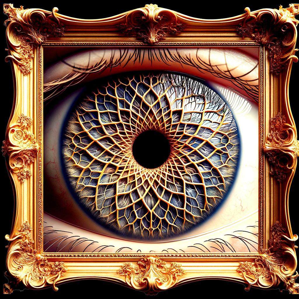 Detailed Eye in Ornate Golden Frame with Vibrant Colors