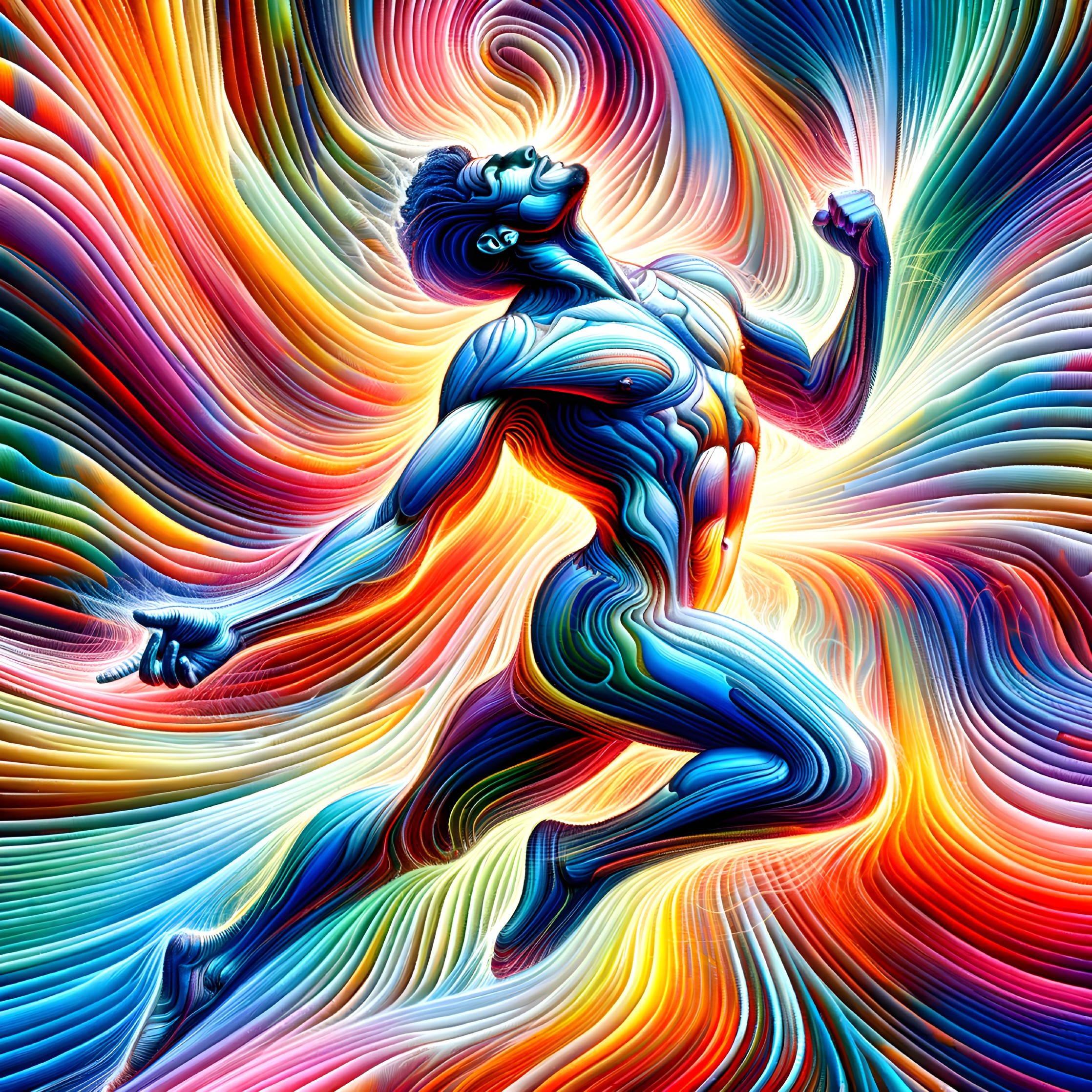 Vibrant Digital Artwork of Illuminated Blue Figure