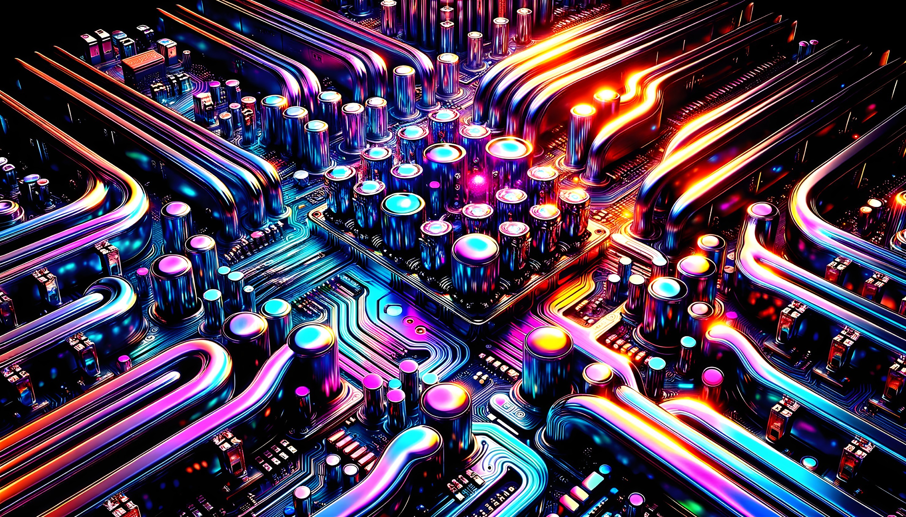 Futuristic Circuit Board with Metallic Colors and Design