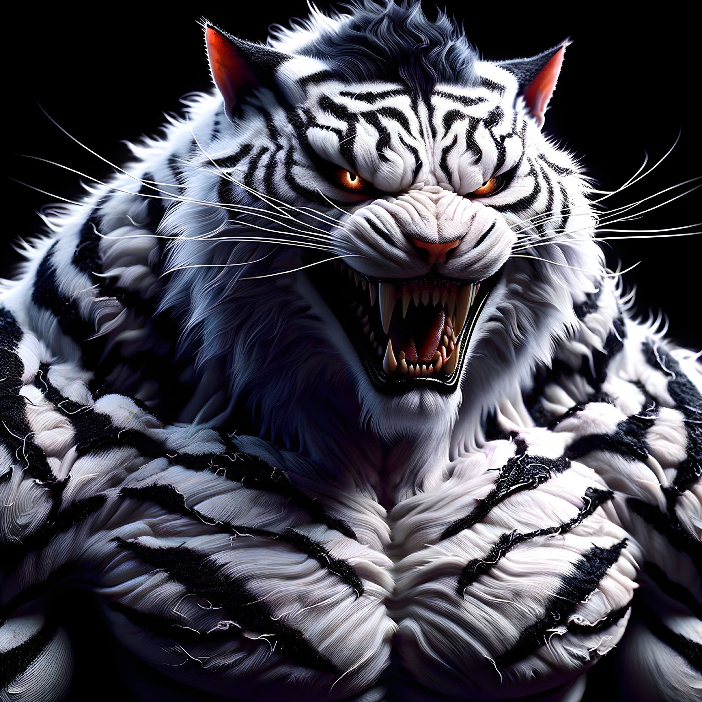 Digital Illustration of a White Tiger with Stripes