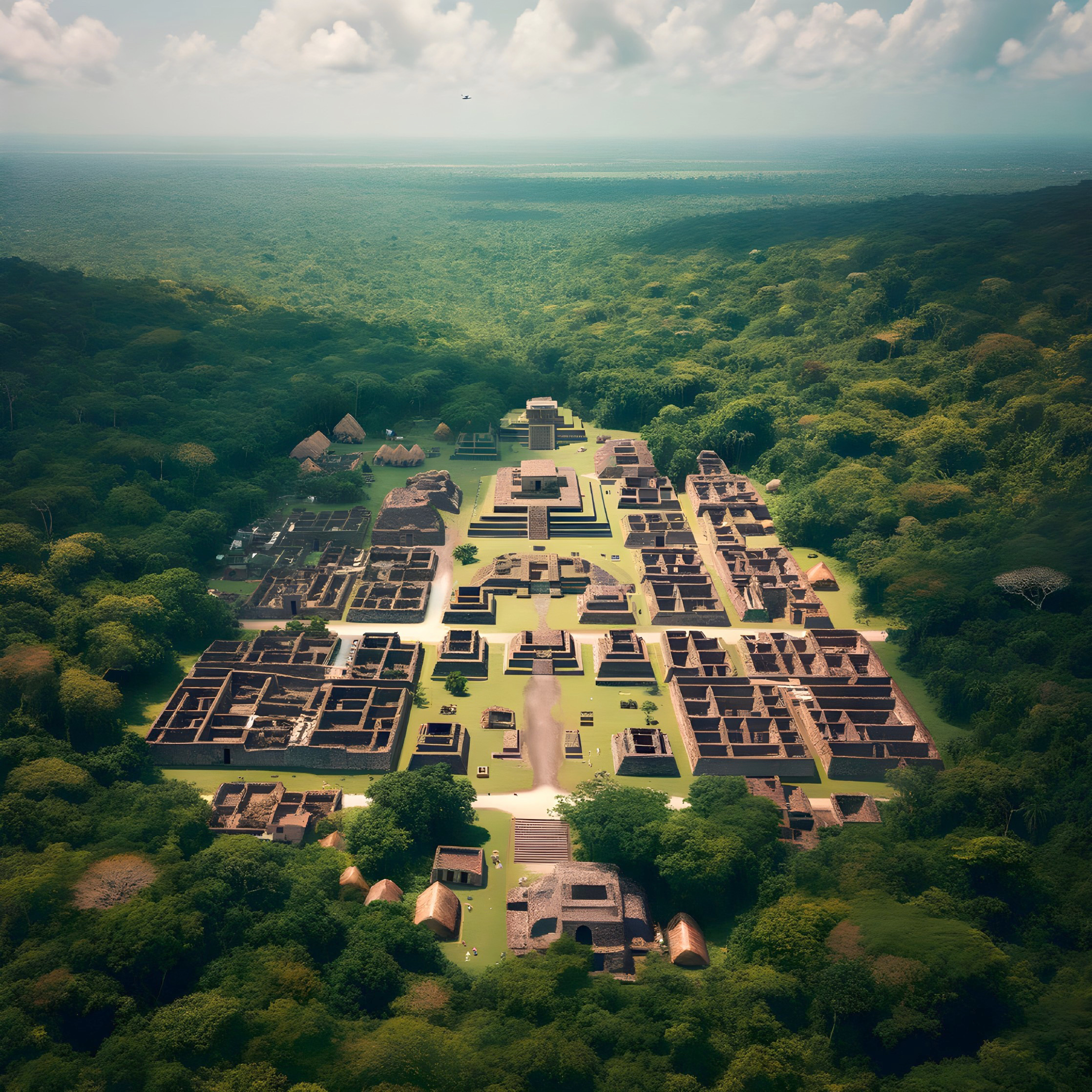Aerial View of Ancient City in Lush Jungle Setting